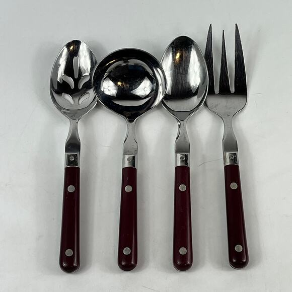 Washington Forge Mardi Gras Burgundy Stainless Korea 4Pc Serving Utensil Set Vtg - Picture 1 of 5
